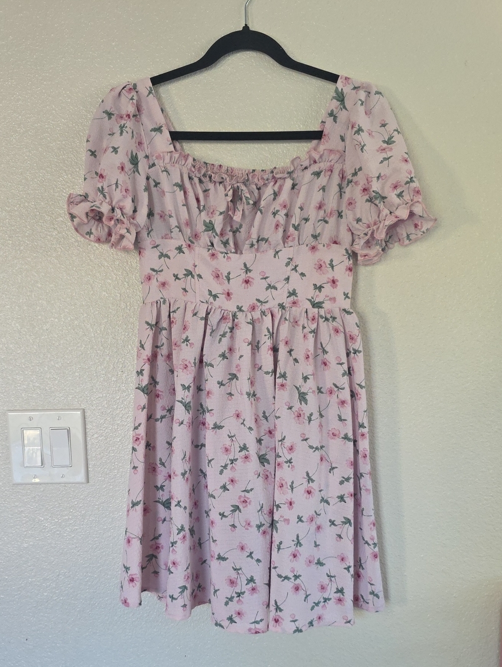 Pink Floral Square-Neck Ruffle Mini Dress